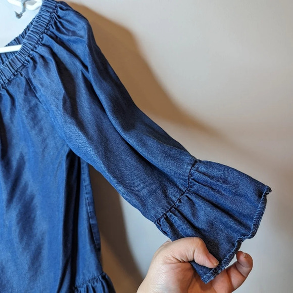 Jane & Delancey Blue Denim Style Off The Shoulder Top Ruffle Sleeve Women Medium - Picture 4 of 9